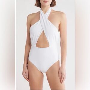 NWT BEACH RIOT Jessica One-Piece White Twist Front Halter Cutout Swimsuit
